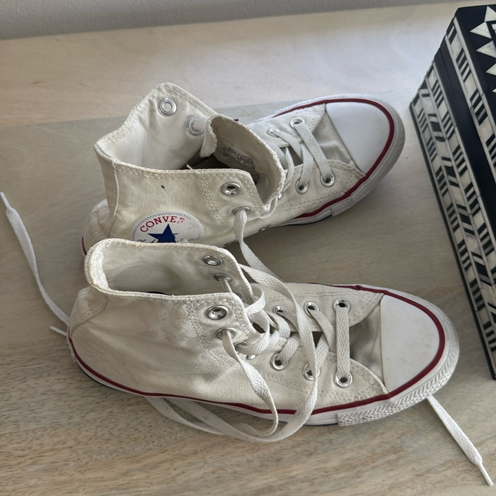 Converse Cream High Tops with Red Trim